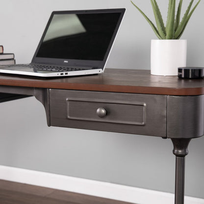 50" Brown And Silver Writing Desk With Two Drawers HomeRoots