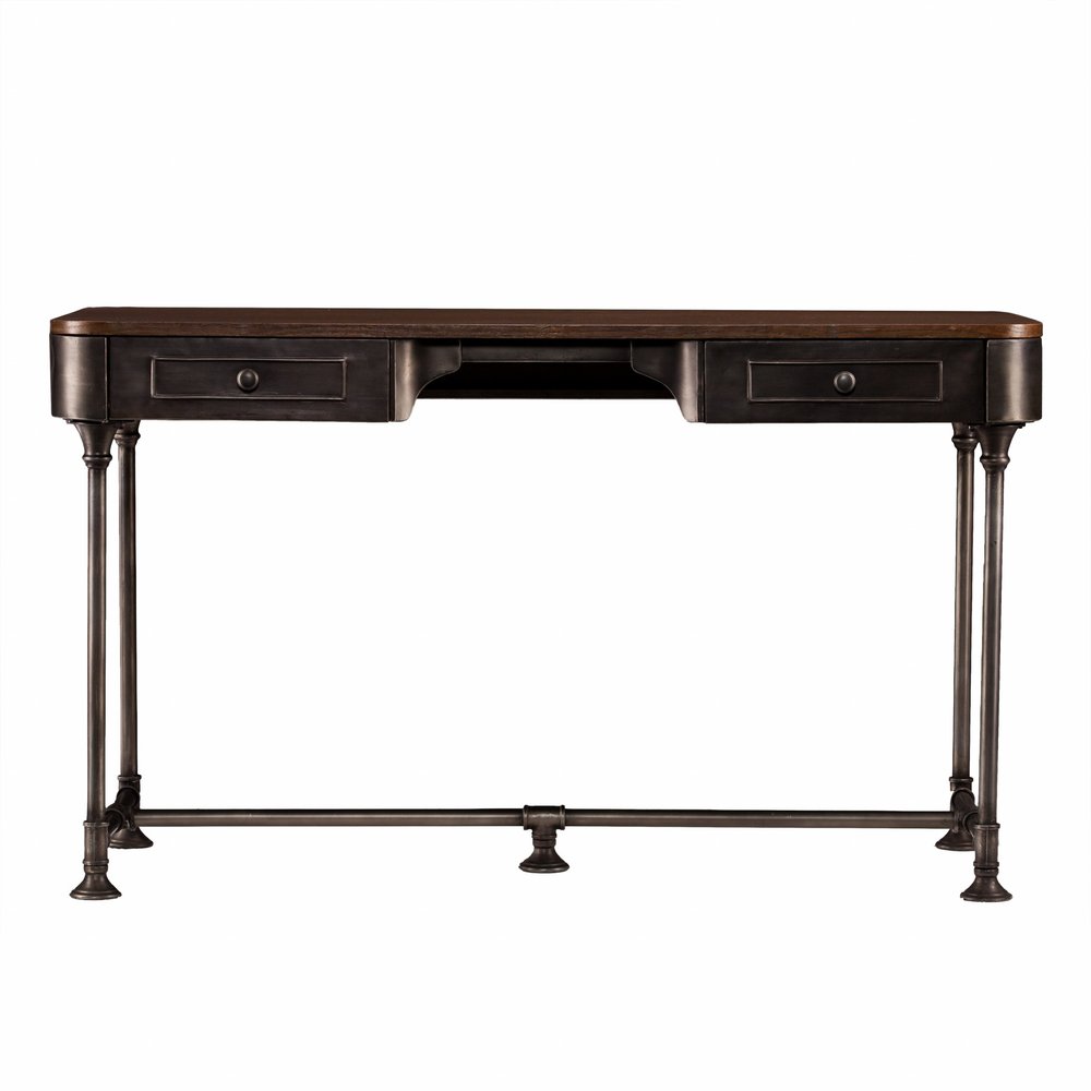 50" Brown And Silver Writing Desk With Two Drawers HomeRoots