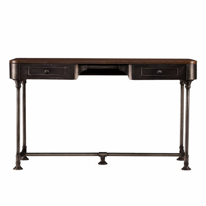 50" Brown And Silver Writing Desk With Two Drawers HomeRoots