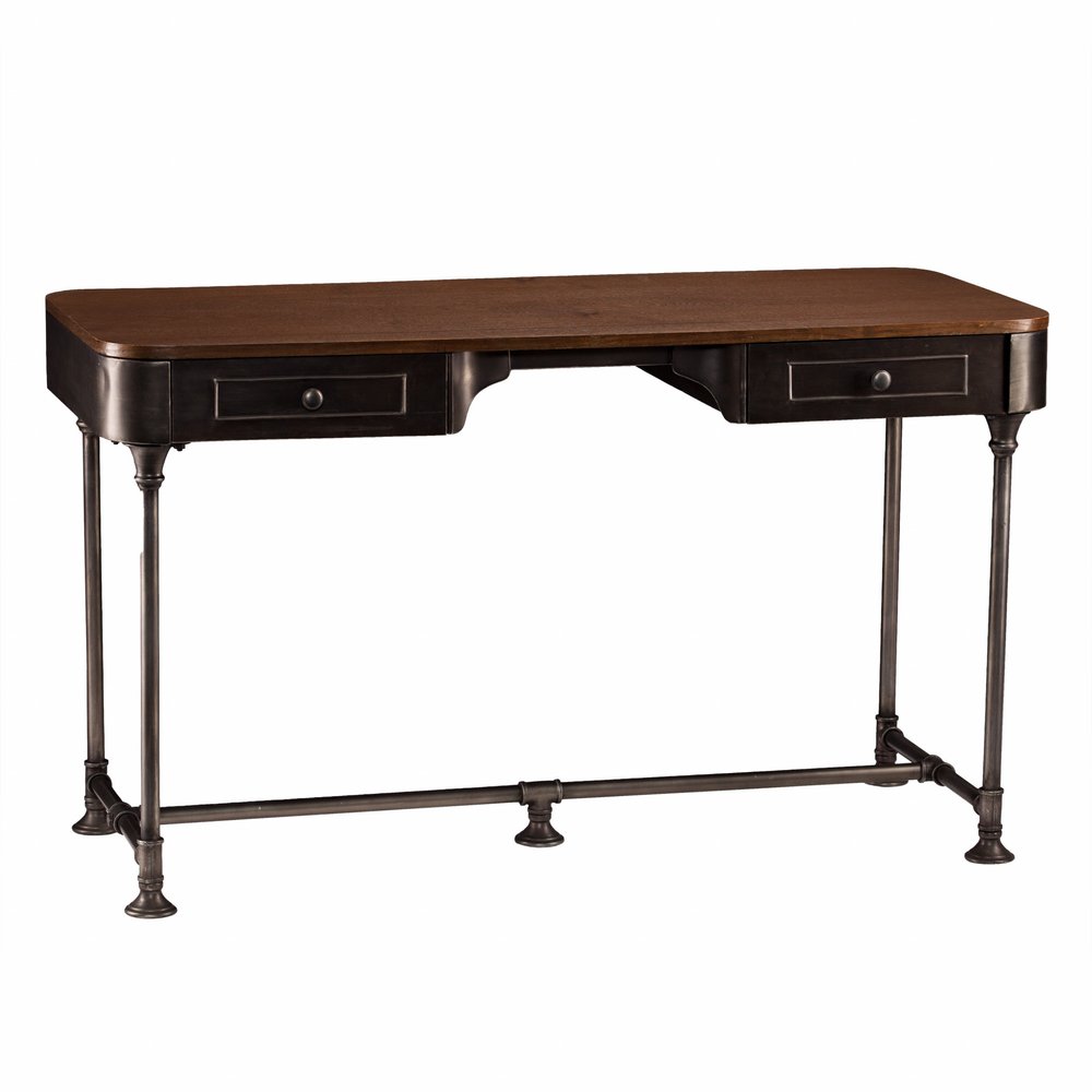 50" Brown And Silver Writing Desk With Two Drawers HomeRoots