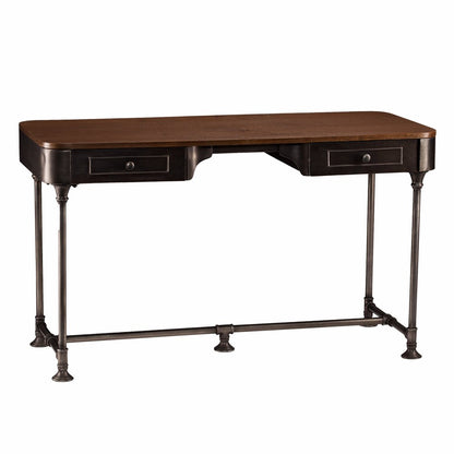 50" Brown And Silver Writing Desk With Two Drawers HomeRoots