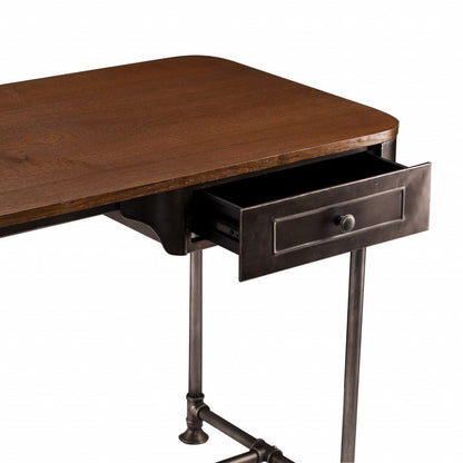 50" Brown And Silver Writing Desk With Two Drawers HomeRoots