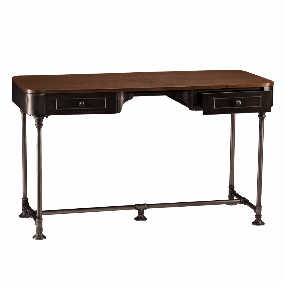 50" Brown And Silver Writing Desk With Two Drawers HomeRoots