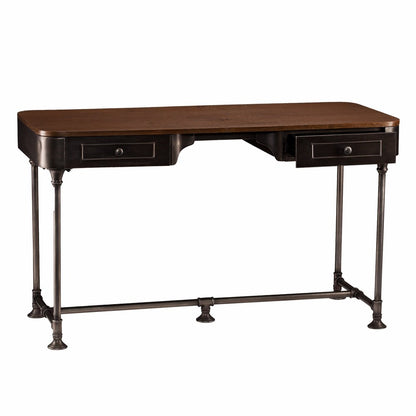 50" Brown And Silver Writing Desk With Two Drawers HomeRoots
