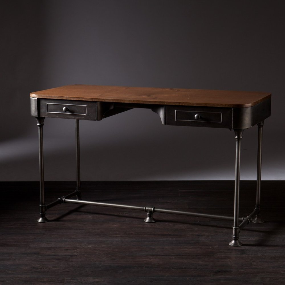50" Brown And Silver Writing Desk With Two Drawers HomeRoots