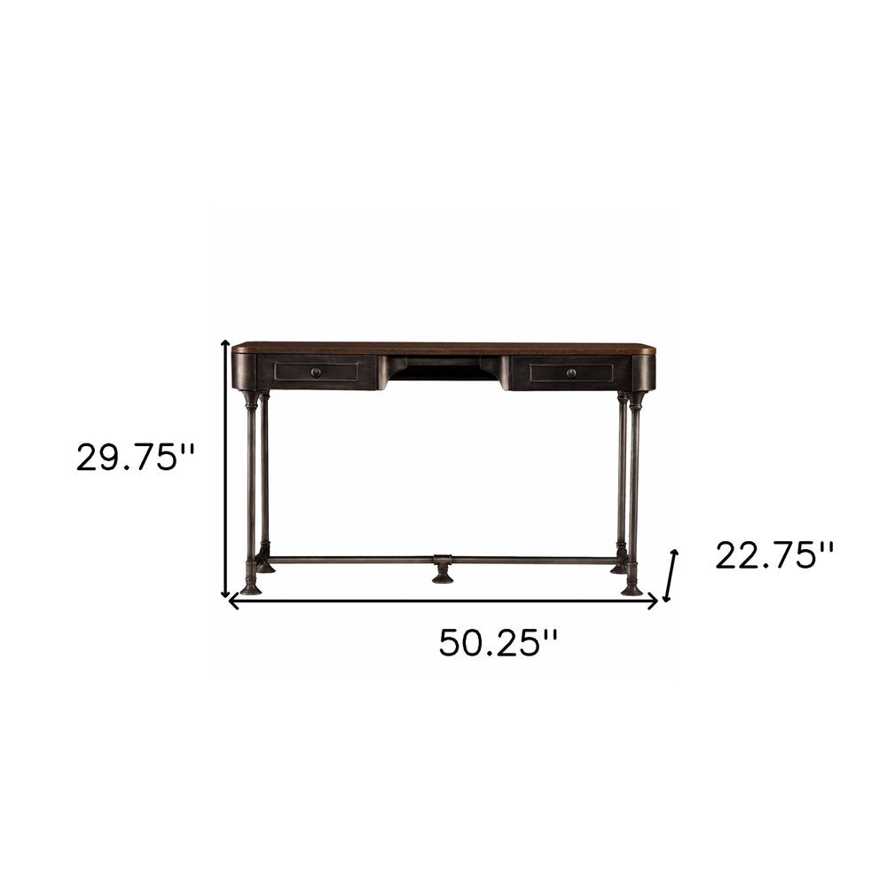 50" Brown And Silver Writing Desk With Two Drawers HomeRoots