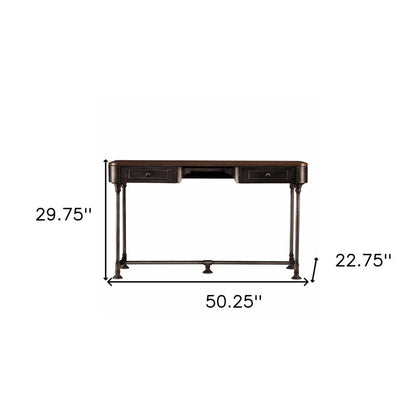 50" Brown And Silver Writing Desk With Two Drawers HomeRoots