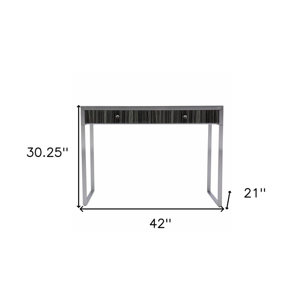 42" Silver Writing Desk With Two Drawers HomeRoots