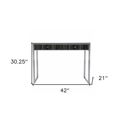 42" Silver Writing Desk With Two Drawers HomeRoots