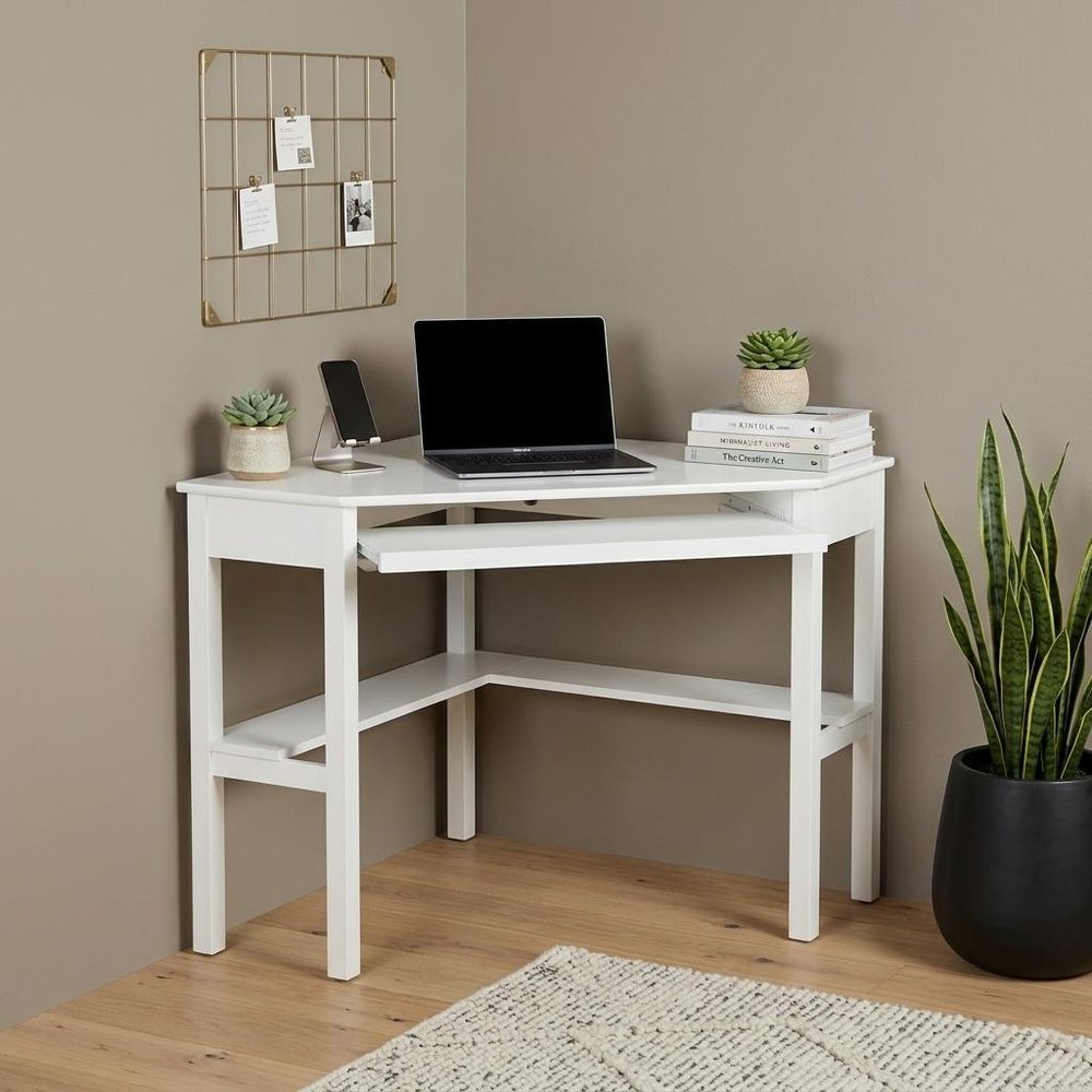 48" White Solid Wood Corner Writing Desk HomeRoots
