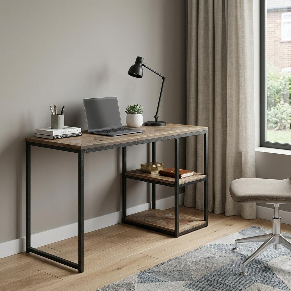 50" Brown and Black Solid Wood Writing Desk HomeRoots
