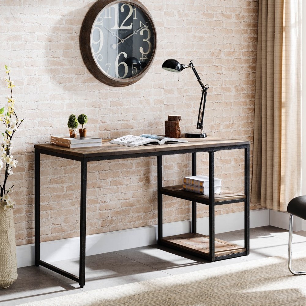 50" Brown and Black Solid Wood Writing Desk HomeRoots