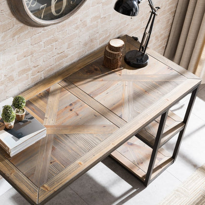 50" Brown and Black Solid Wood Writing Desk HomeRoots