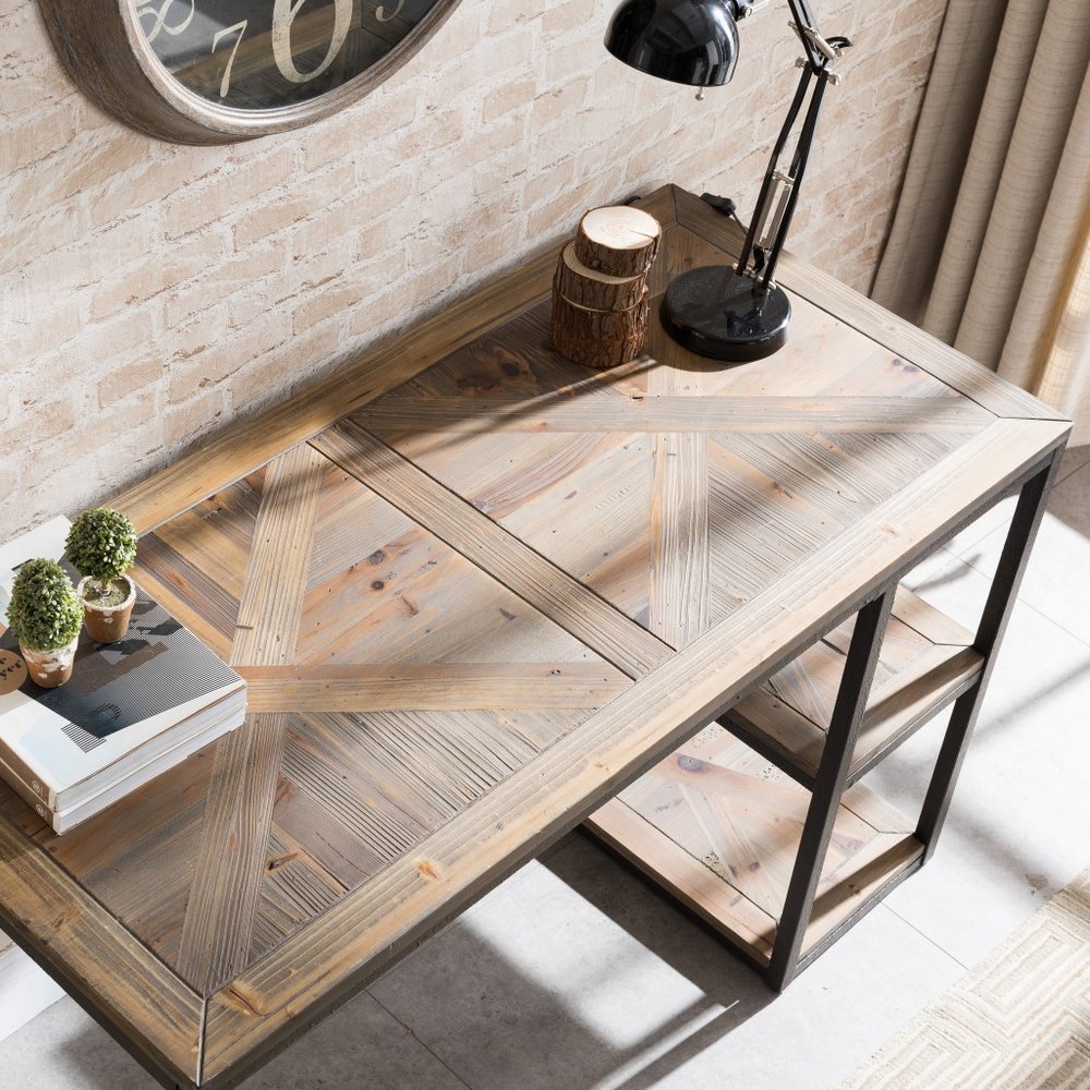 50" Brown and Black Solid Wood Writing Desk HomeRoots