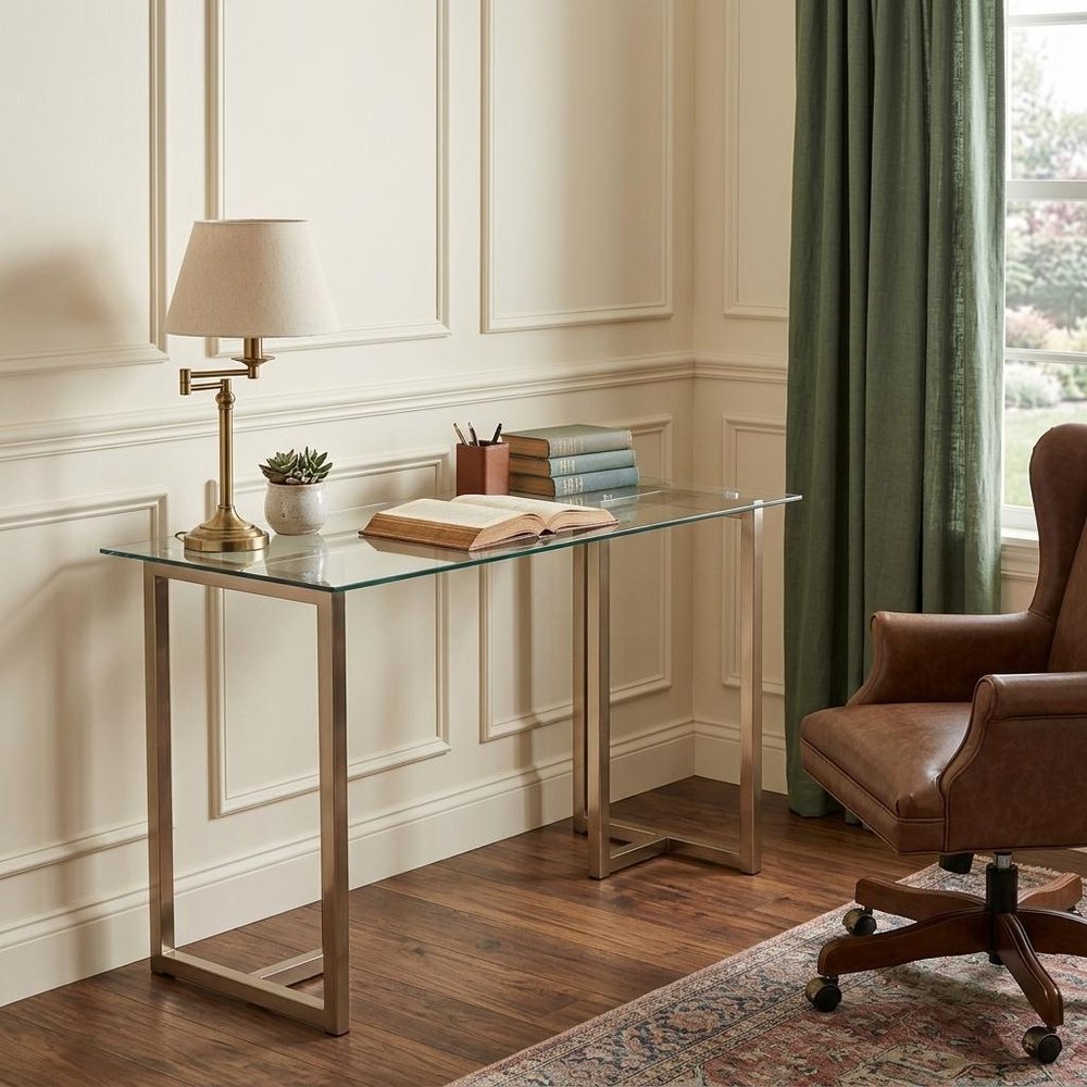 48" Clear and Champagne Glass Writing Desk HomeRoots