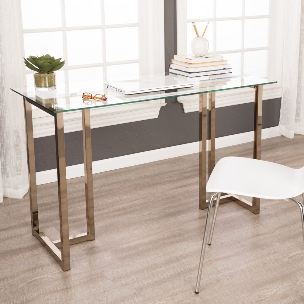 48" Clear and Champagne Glass Writing Desk HomeRoots