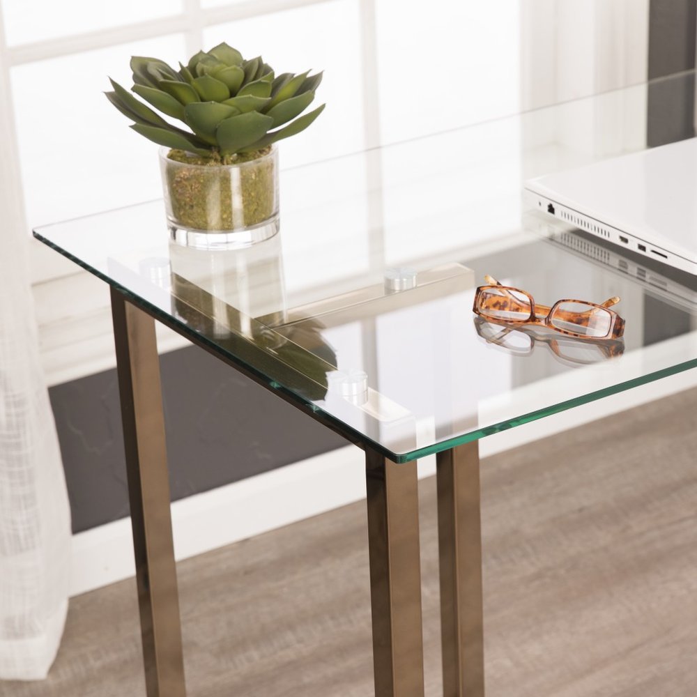 48" Clear and Champagne Glass Writing Desk HomeRoots