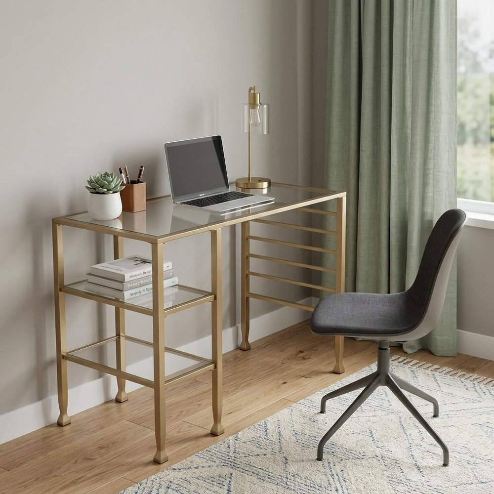 43" Clear and Gold Glass Writing Desk HomeRoots