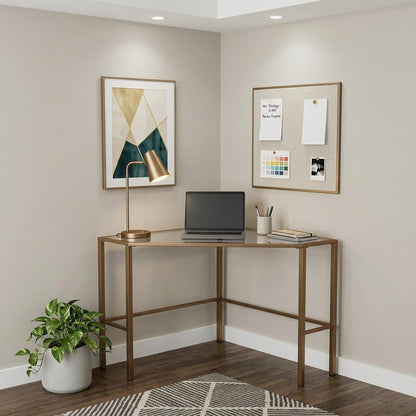 42" Clear and Gold Glass and Iron Corner Writing Desk HomeRoots