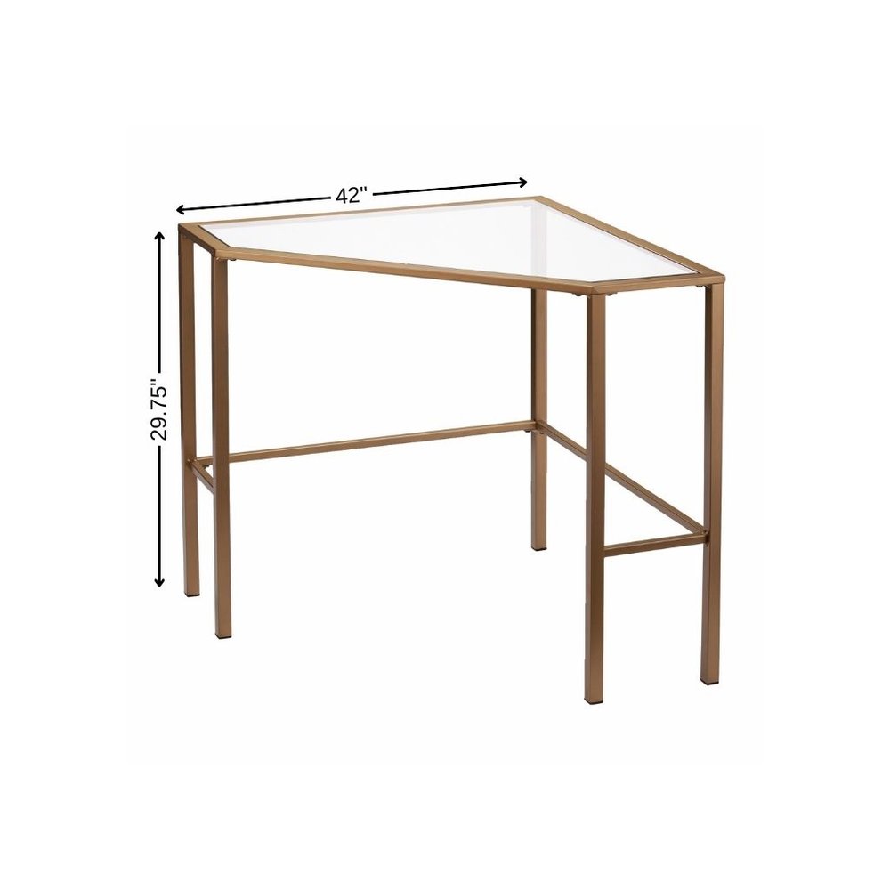 42" Clear and Gold Glass and Iron Corner Writing Desk HomeRoots