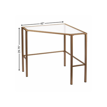 42" Clear and Gold Glass and Iron Corner Writing Desk HomeRoots