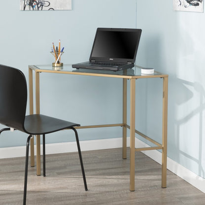 42" Clear and Gold Glass and Iron Corner Writing Desk HomeRoots