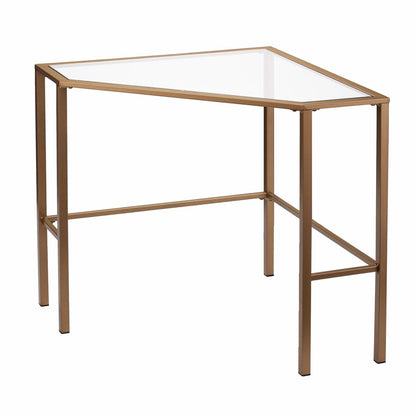 42" Clear and Gold Glass and Iron Corner Writing Desk HomeRoots