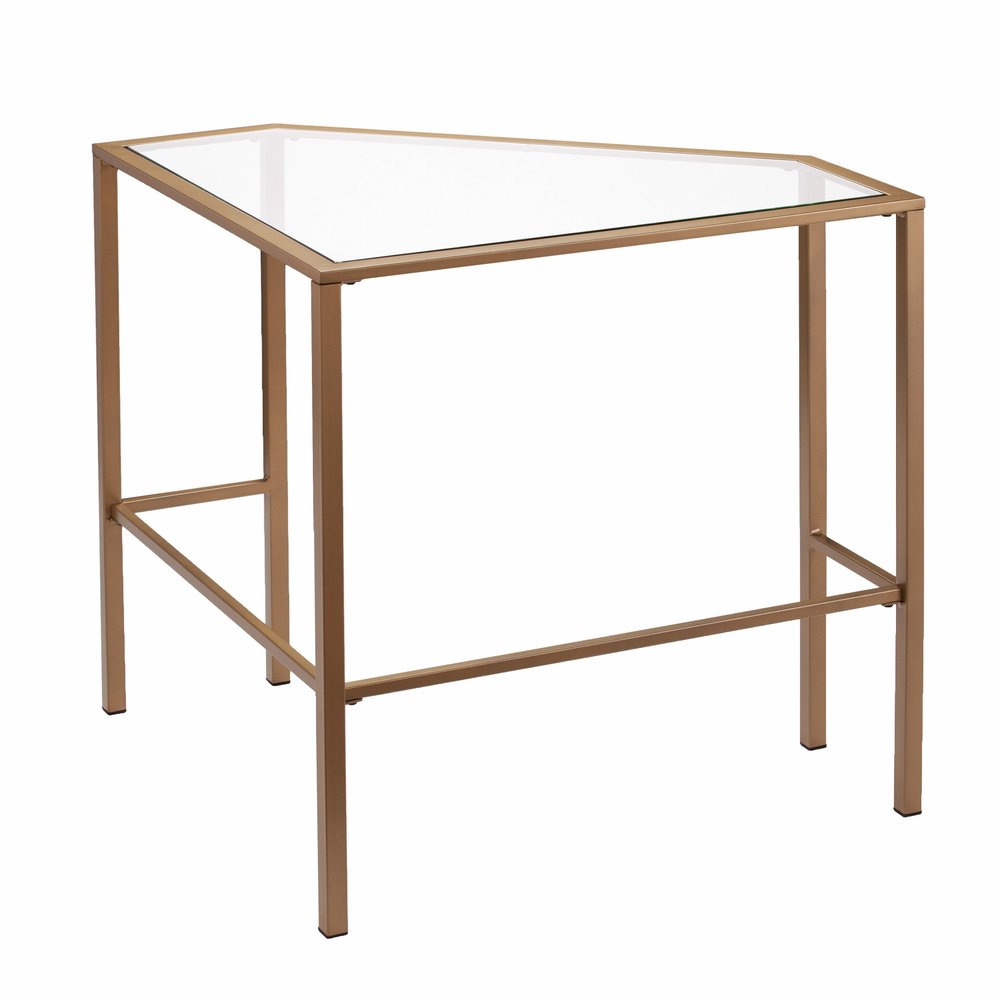 42" Clear and Gold Glass and Iron Corner Writing Desk HomeRoots
