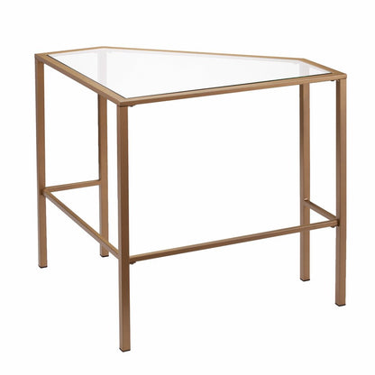 42" Clear and Gold Glass and Iron Corner Writing Desk HomeRoots
