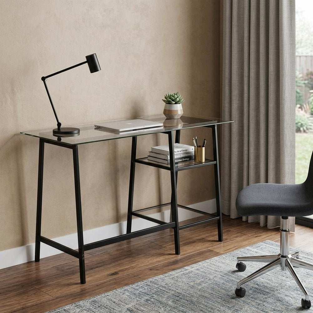46" Clear and Black Glass Writing Desk HomeRoots