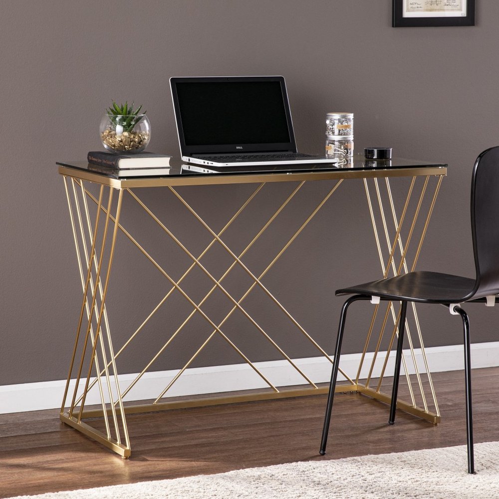 40" Clear and Gold Glass Writing Desk HomeRoots