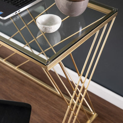 40" Clear and Gold Glass and Iron Sled HomeRoots