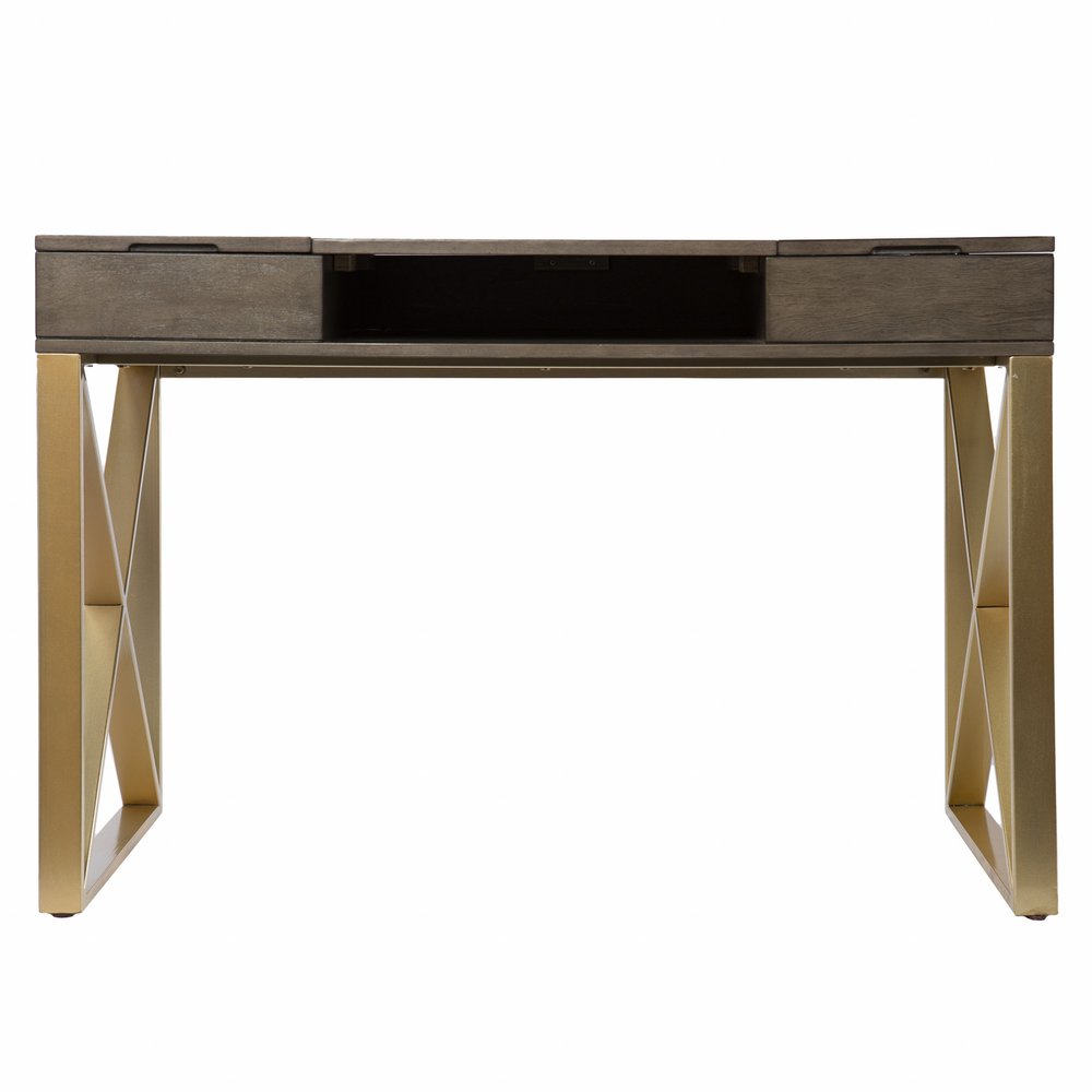 45" Gray and Gold Wood Sled With Two Drawers HomeRoots