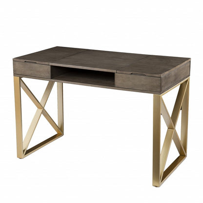 45" Gray and Gold Wood Sled With Two Drawers HomeRoots