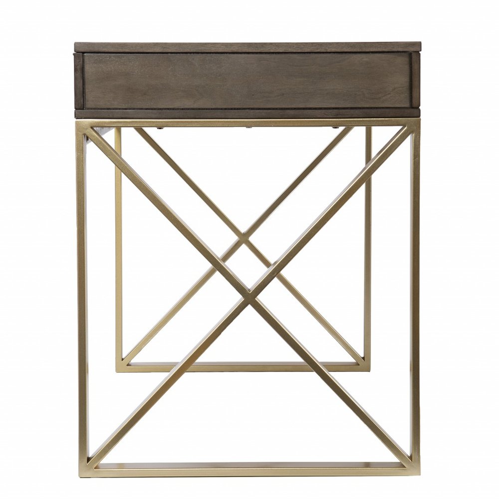 45" Gray and Gold Wood Sled With Two Drawers HomeRoots