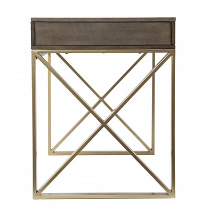 45" Gray and Gold Wood Sled With Two Drawers HomeRoots