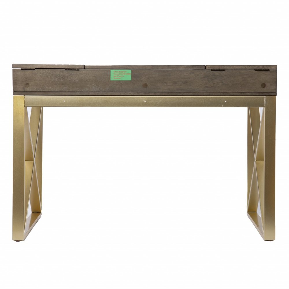 45" Gray and Gold Wood Sled With Two Drawers HomeRoots