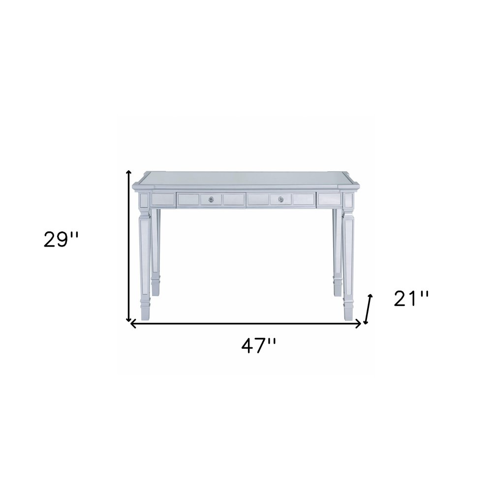 47" Silver Wood Mirrored With Two Drawers HomeRoots