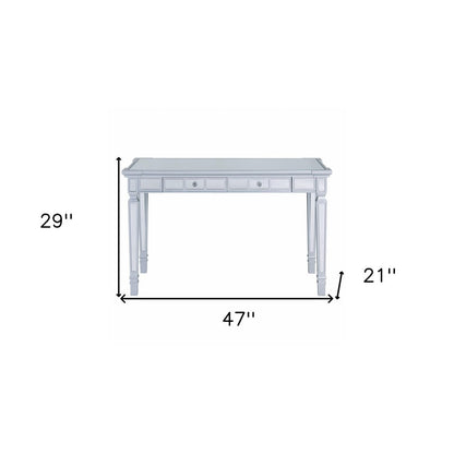 47" Silver Wood Mirrored With Two Drawers HomeRoots