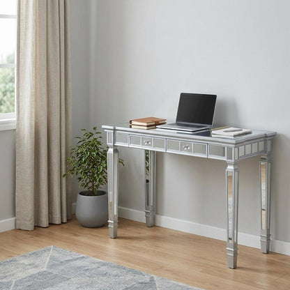 47" Silver Wood Mirrored With Two Drawers HomeRoots