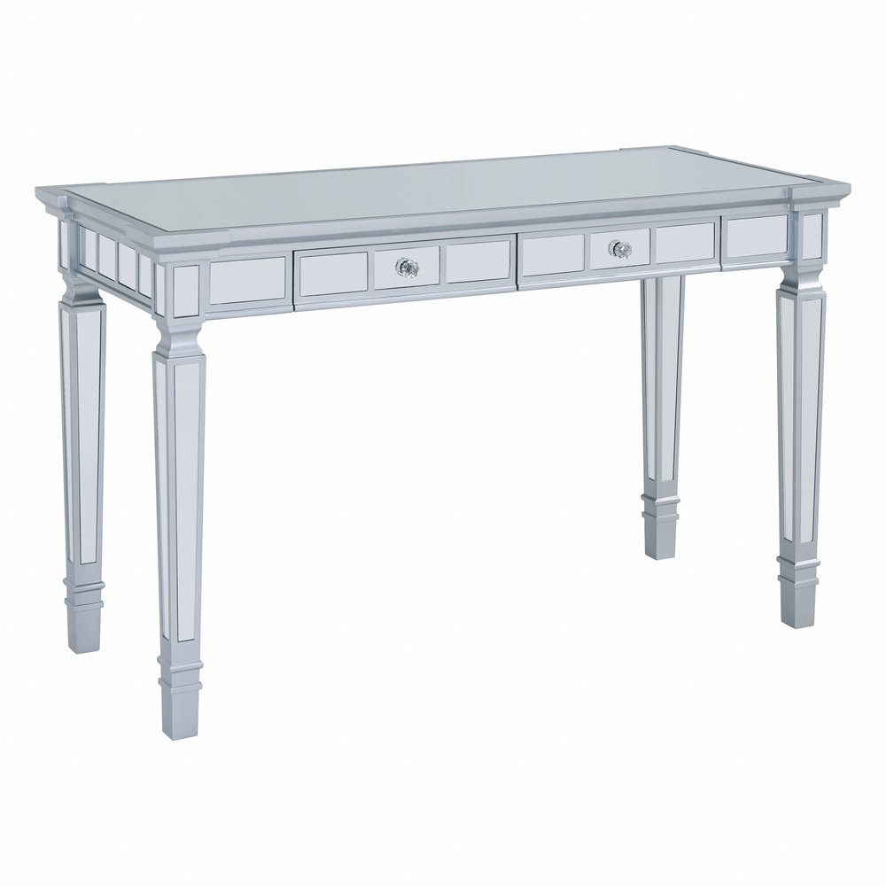47" Silver Wood Mirrored With Two Drawers HomeRoots