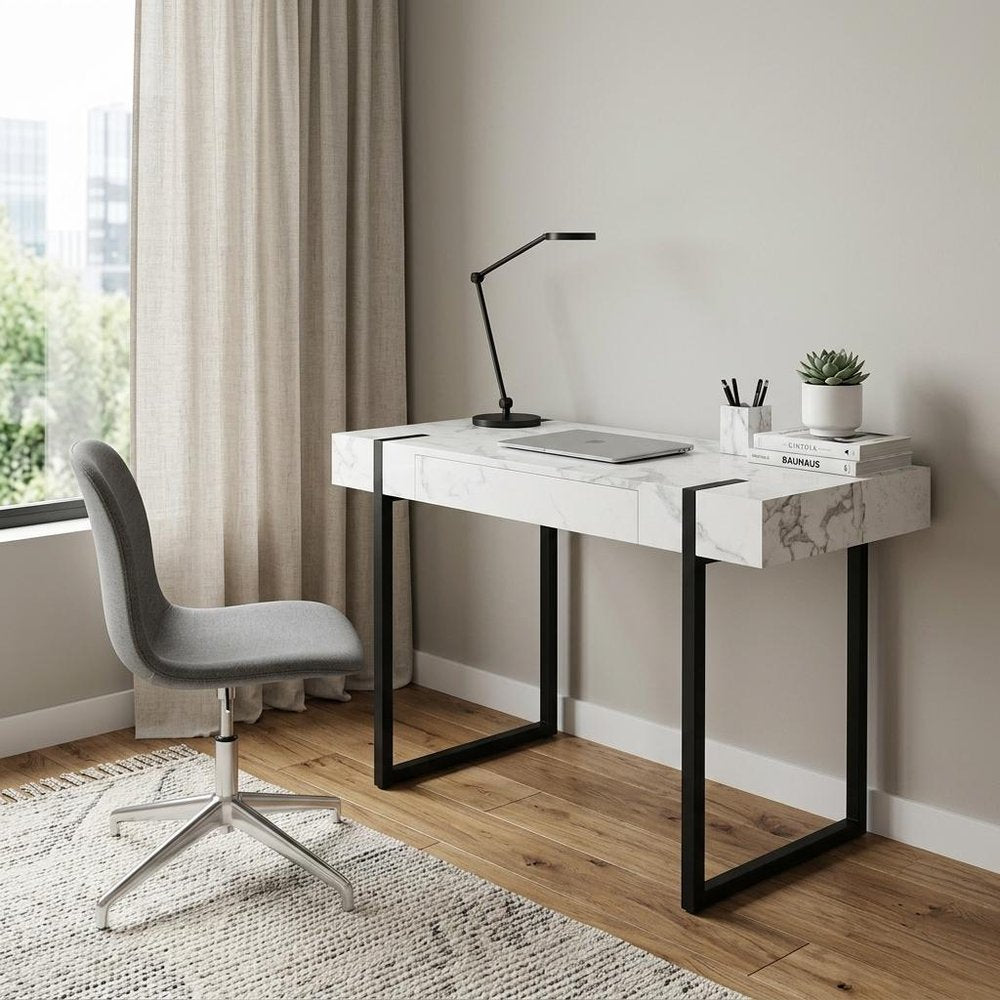 45" White and Black Writing Desk HomeRoots