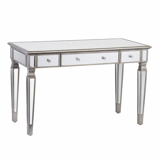 48" Silver Wood Mirrored With Three Drawers HomeRoots