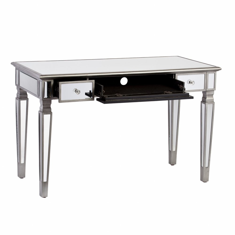48" Silver Wood Mirrored With Three Drawers HomeRoots