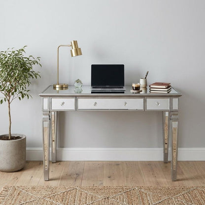 48" Silver Wood Mirrored With Three Drawers HomeRoots