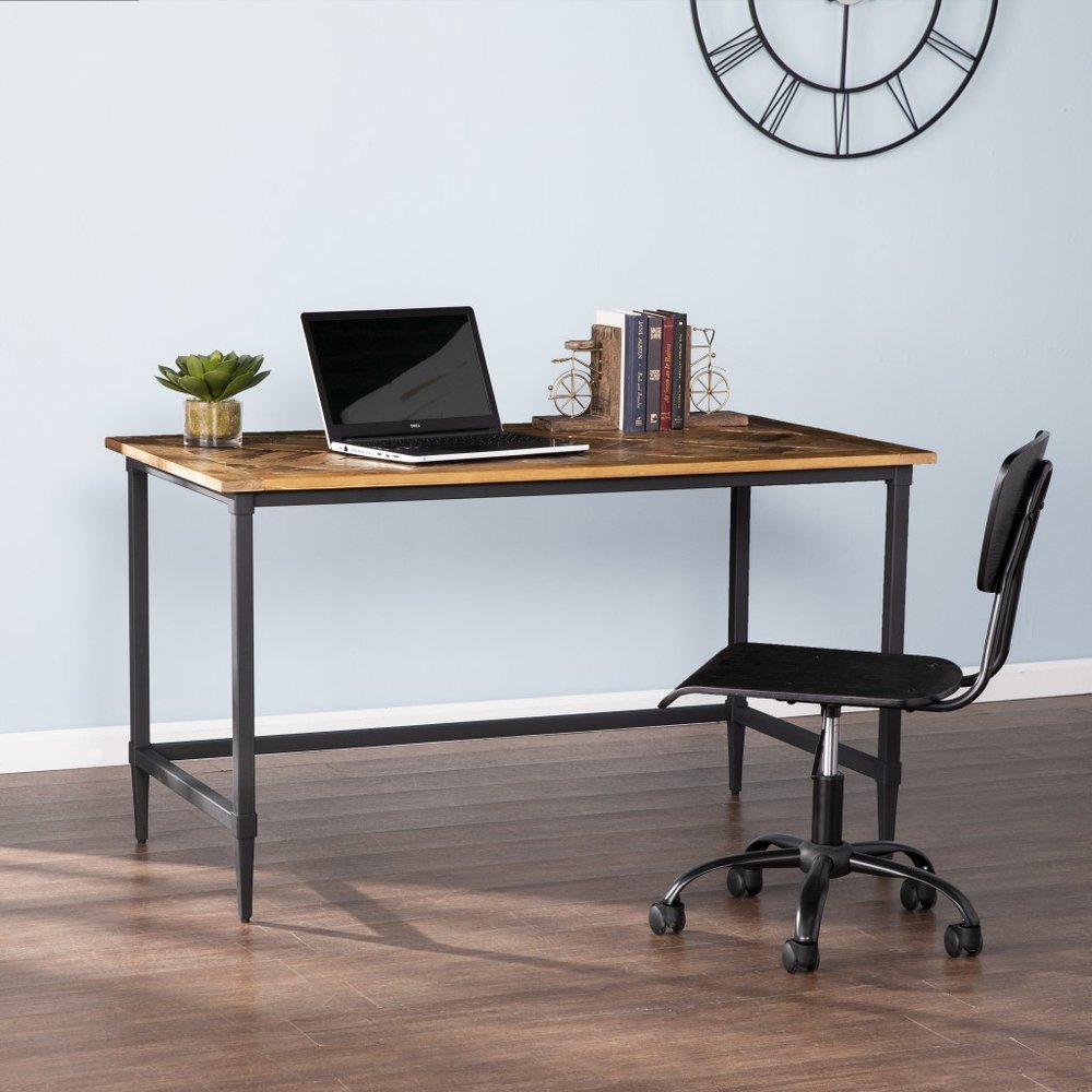 53" Natural and Black Wood Writing Desk HomeRoots