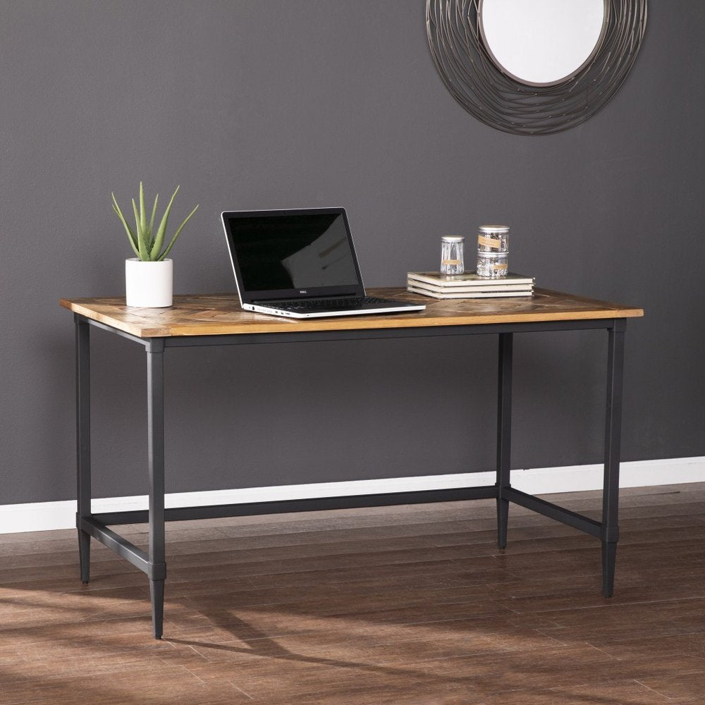 53" Natural and Black Wood Writing Desk HomeRoots