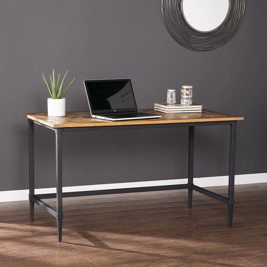 53" Natural and Black Wood Writing Desk HomeRoots
