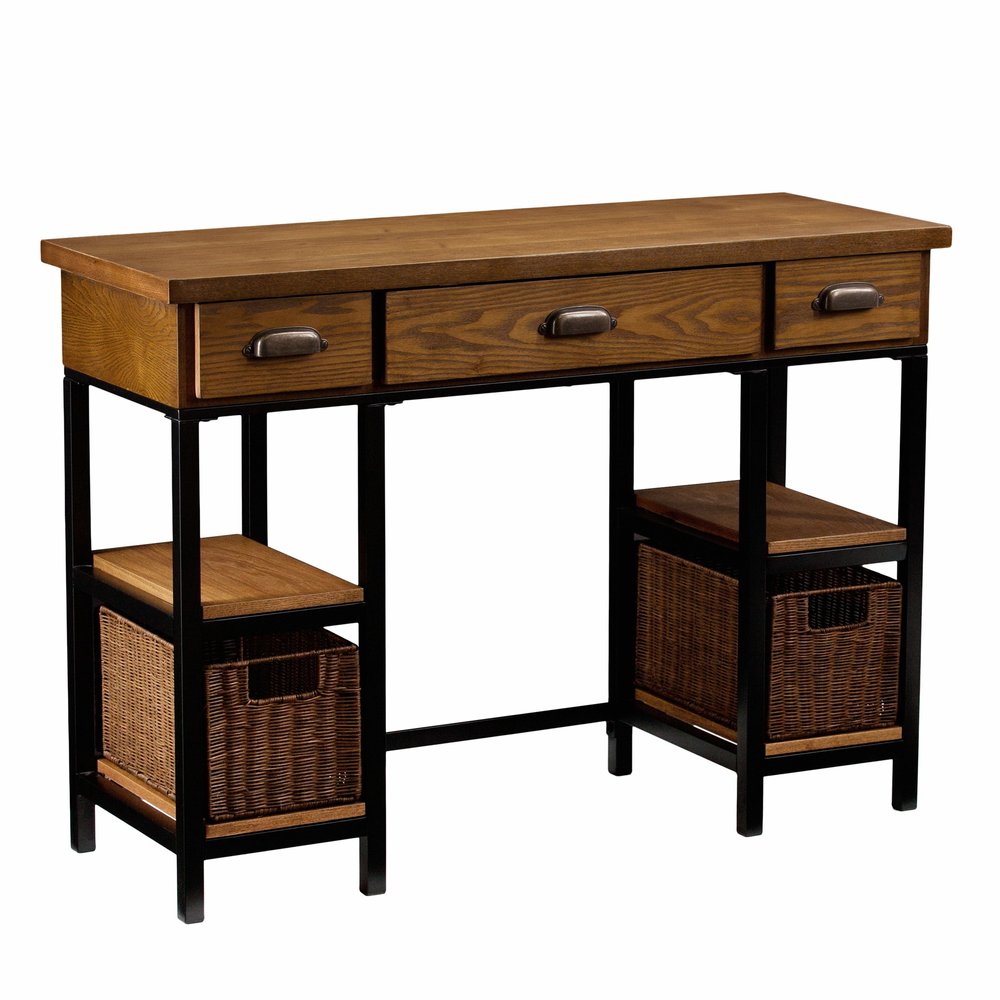 42" Gray And Black Writing Desk With Three Drawers — view 2