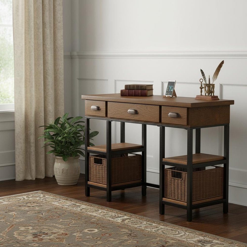 42" Gray And Black Writing Desk With Three Drawers — view 8